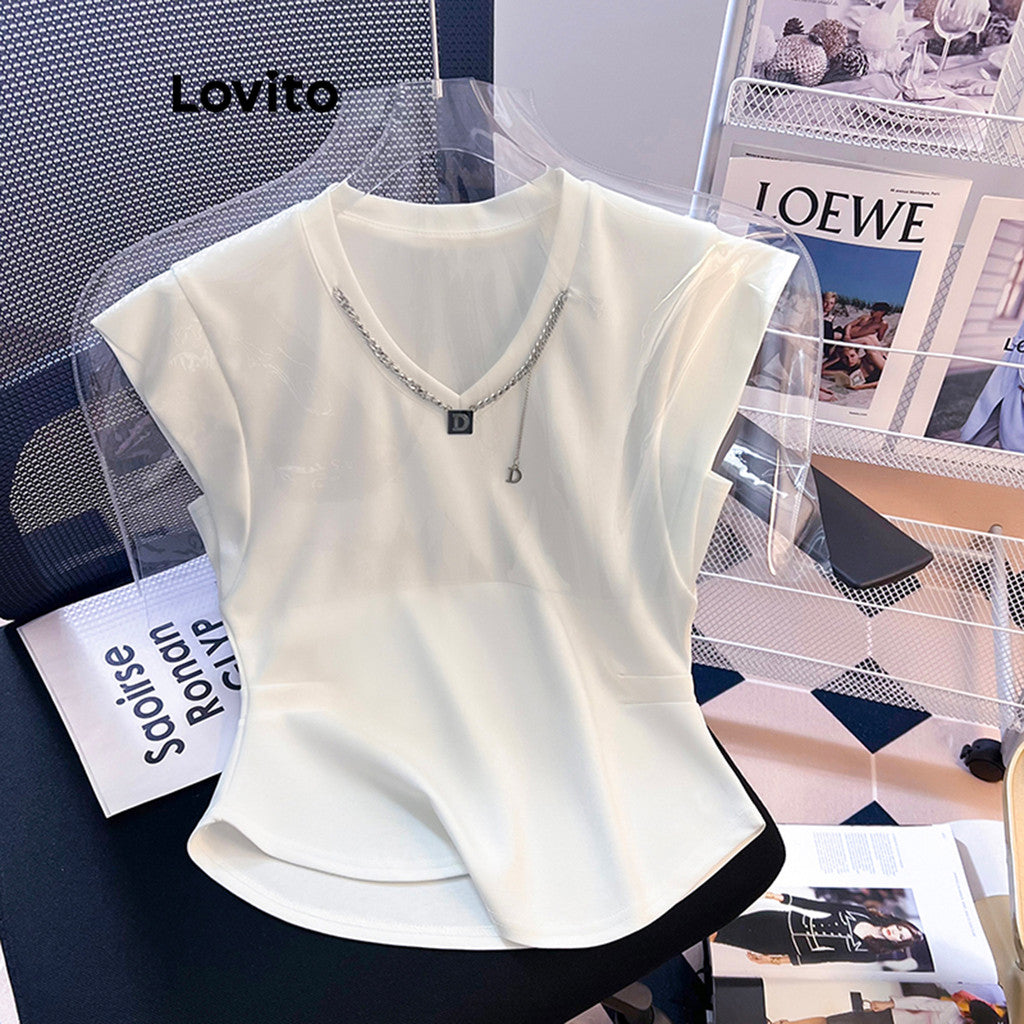Lovito Casual Camiseta Feminina Lisa Básica
