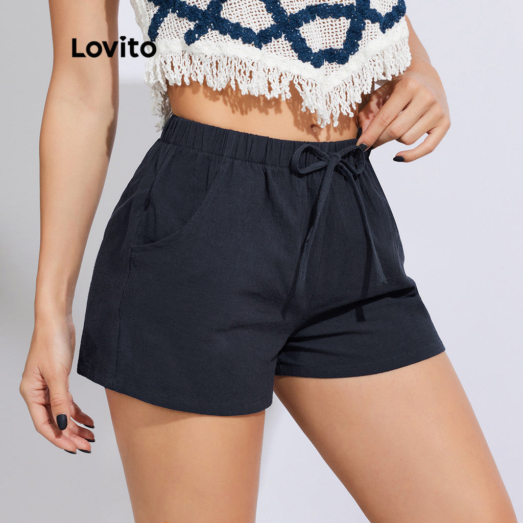 Lovito Shorts Casual Soltinho com Elástico na Cintura