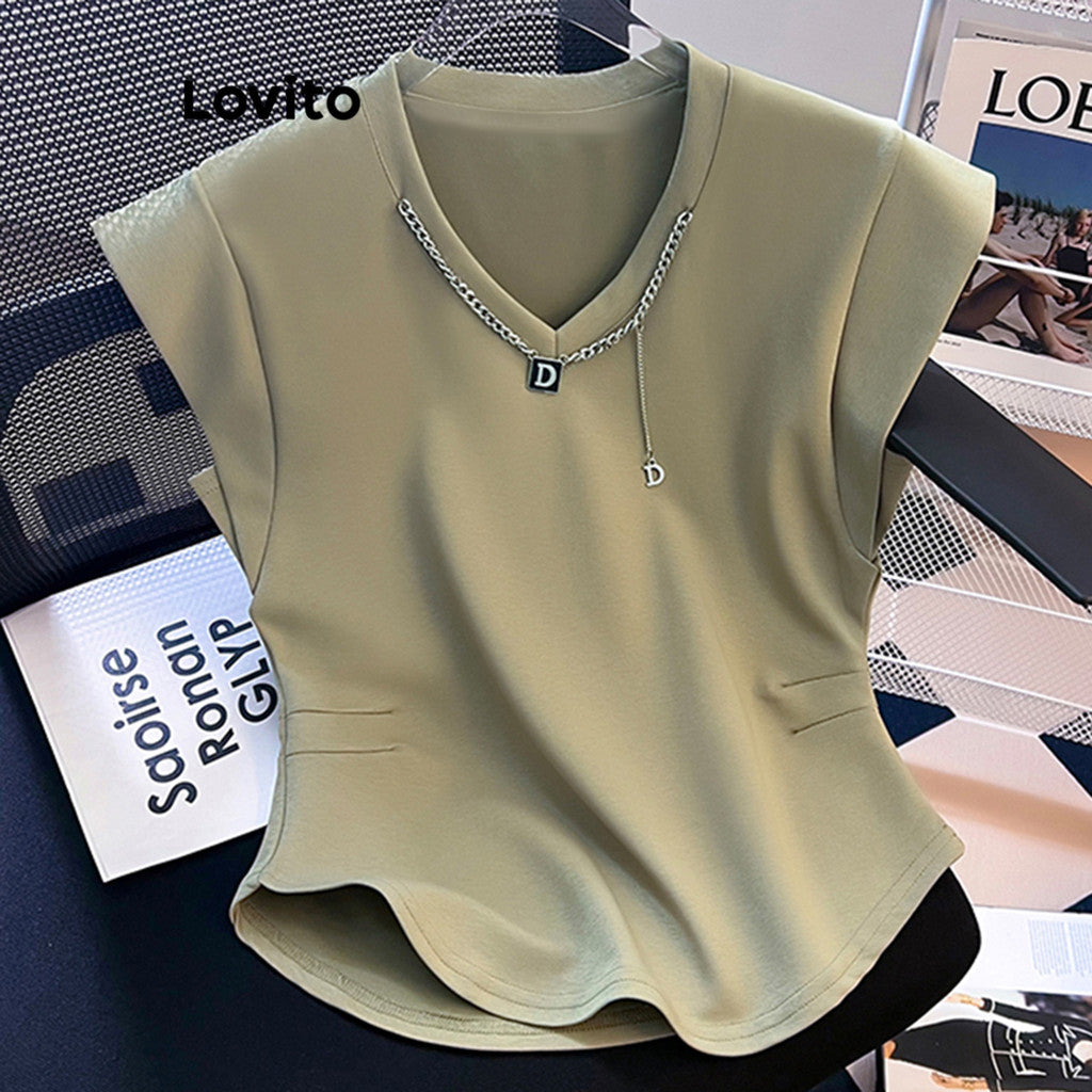Lovito Casual Camiseta Feminina Lisa Básica