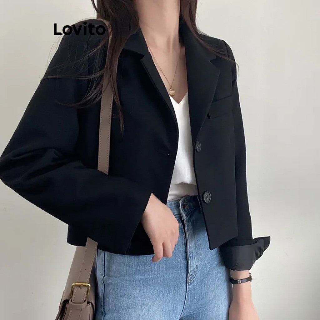 Lovito Blazer com Bolsos e Botões Simples Casual