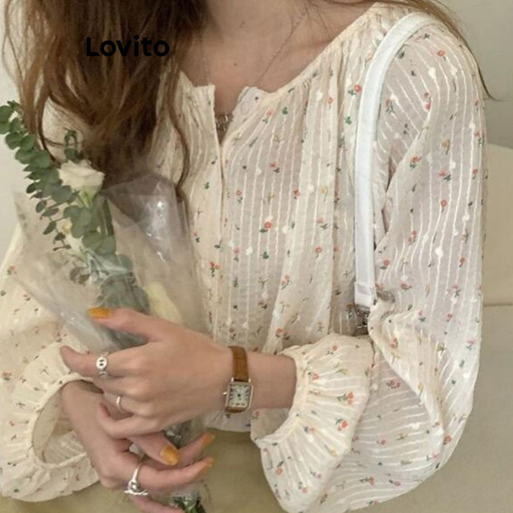 Lovito Casual Blusa Feminina com Estampa Floral