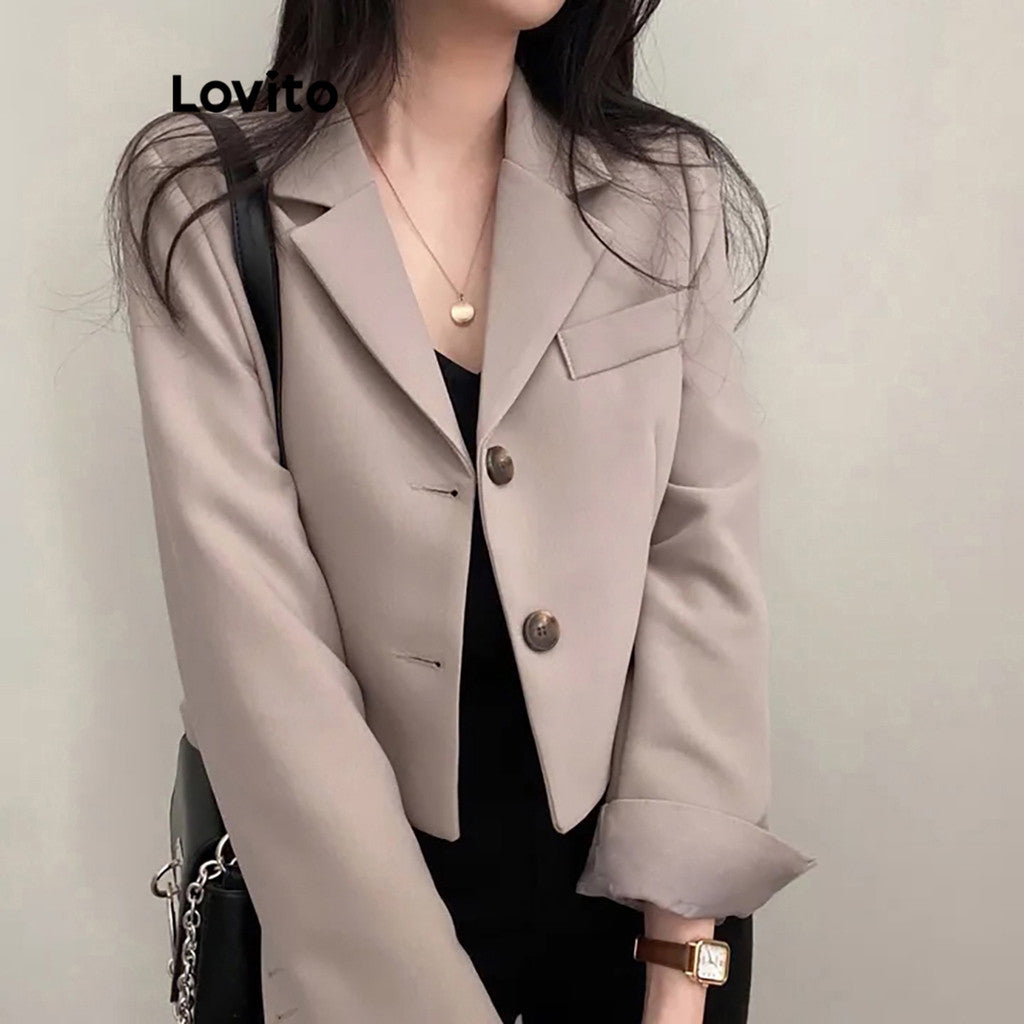 Lovito Blazer com Bolsos e Botões Simples Casual