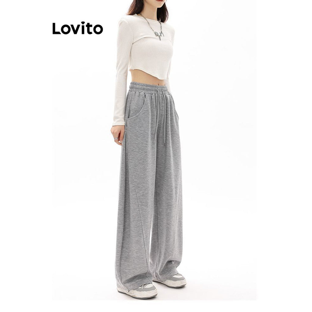 Lovito Calça com Cordão Simples para Mulheres