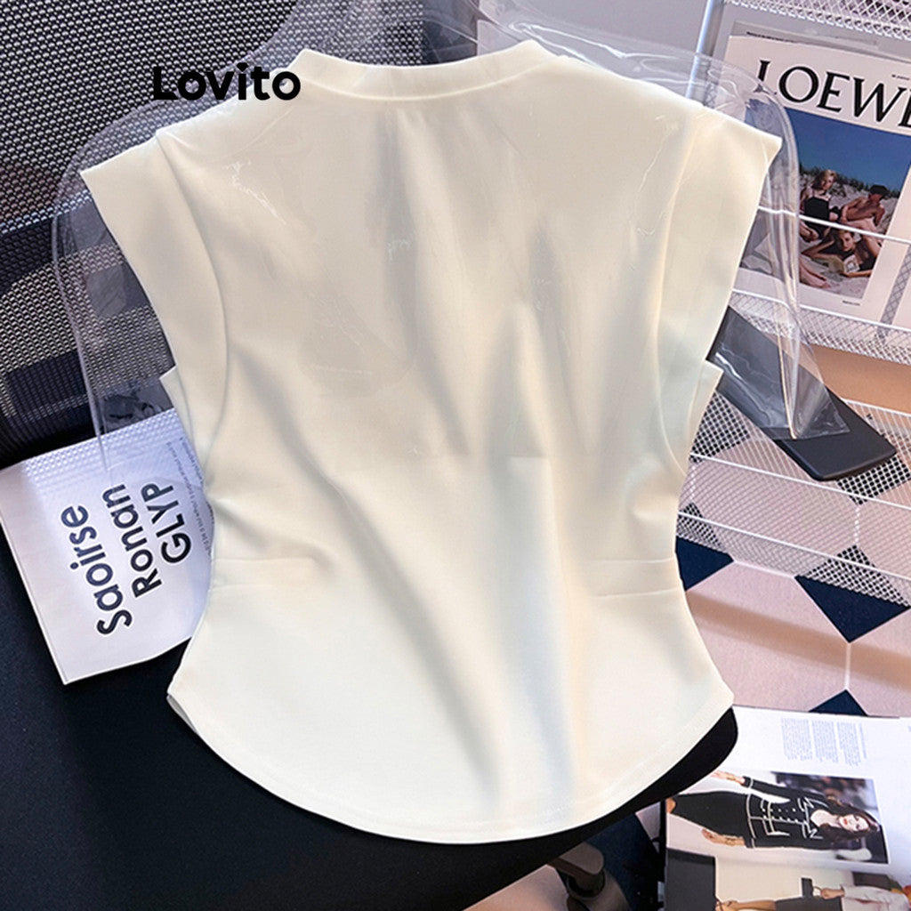 Lovito Casual Camiseta Feminina Lisa Básica