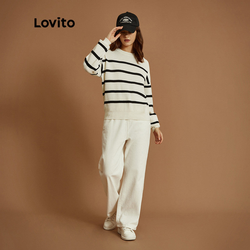 Lovito Casual Suéter Listrado Macio Alta Elasticidade