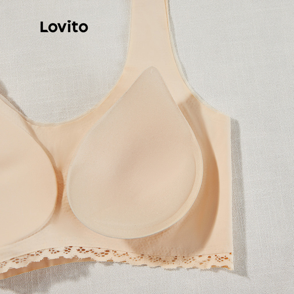 Lovito Casual Sutiã com Renda e Almofadas Removíveis Ajuste Ajustável