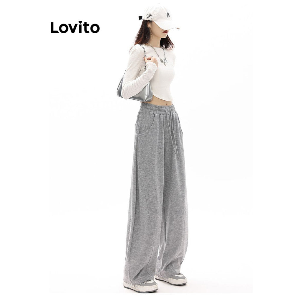 Lovito Calça com Cordão Simples para Mulheres