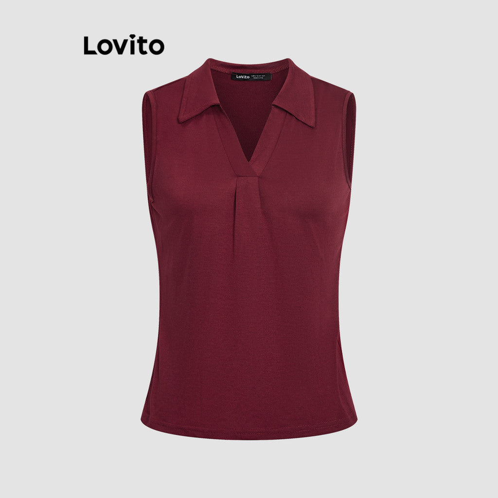 Lovito Casual Regata Liso com Plissado