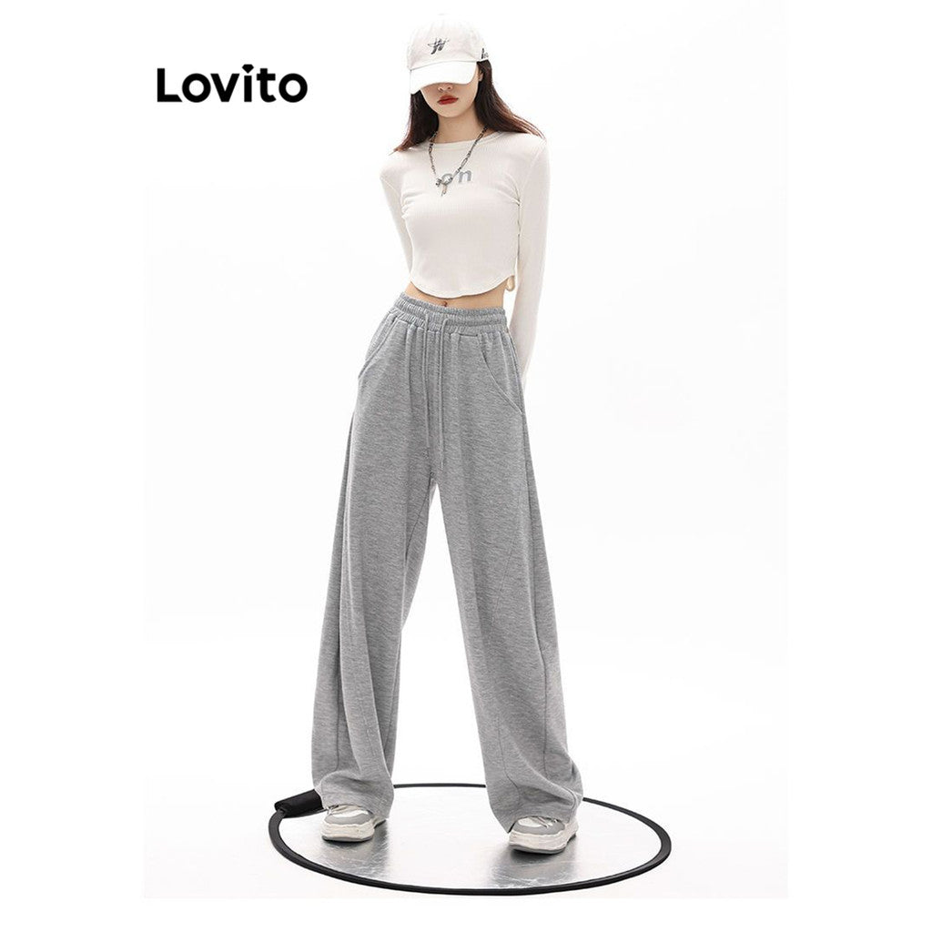 Lovito Calça com Cordão Simples para Mulheres