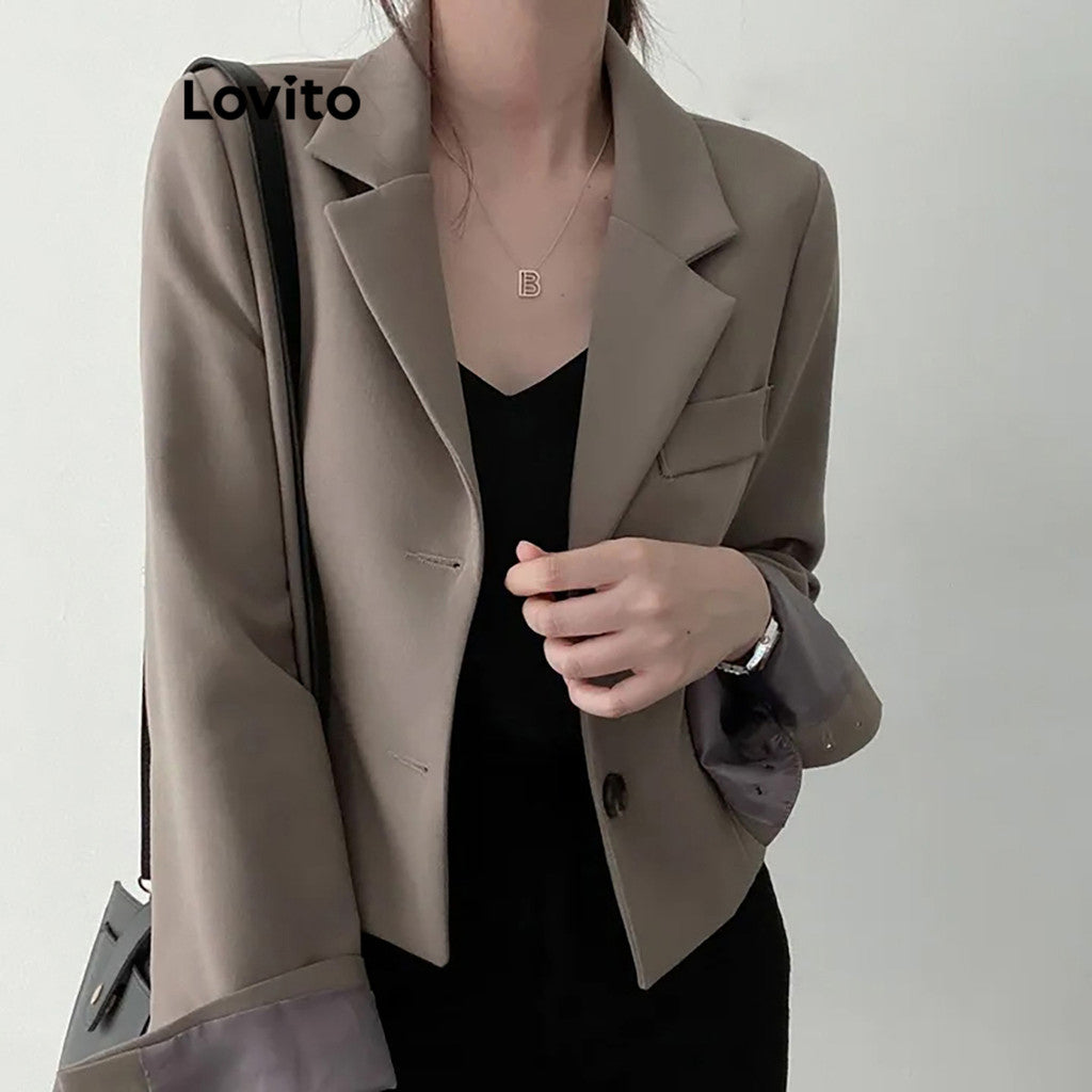 Lovito Blazer com Bolsos e Botões Simples Casual