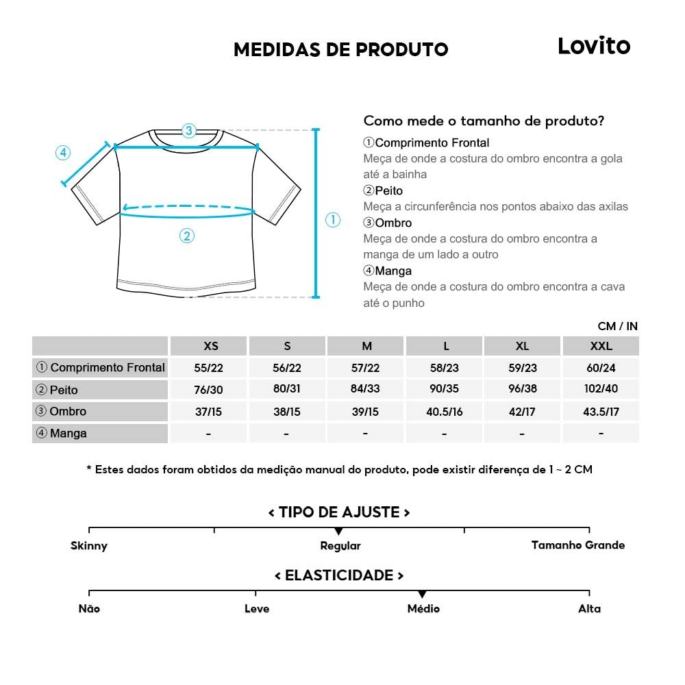 Lovito Casual Camiseta Feminina Lisa Básica