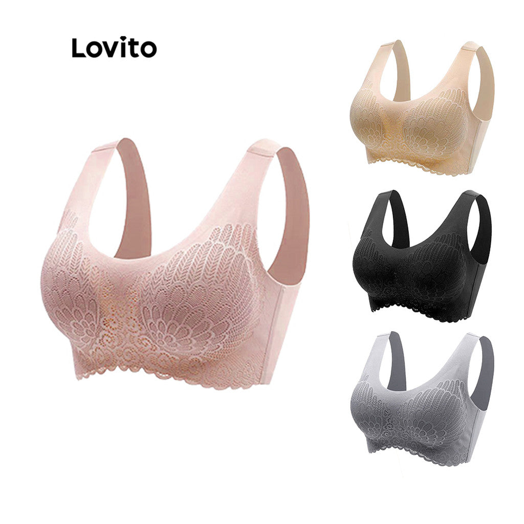 Lovito Casual Sutiã com Renda e Almofadas Removíveis Ajuste Ajustável