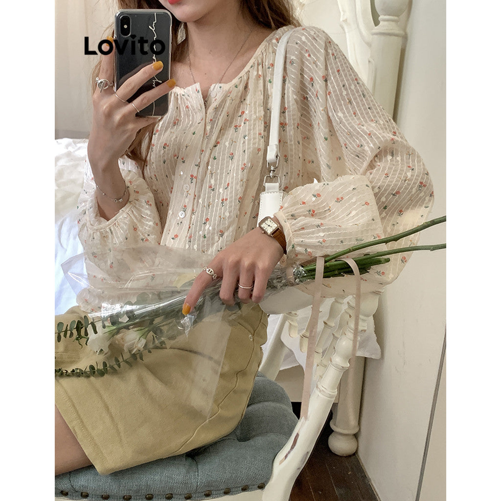 Lovito Casual Blusa Feminina com Estampa Floral