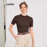 Lovito Camiseta Casual Lisa Com Colarinho Reto