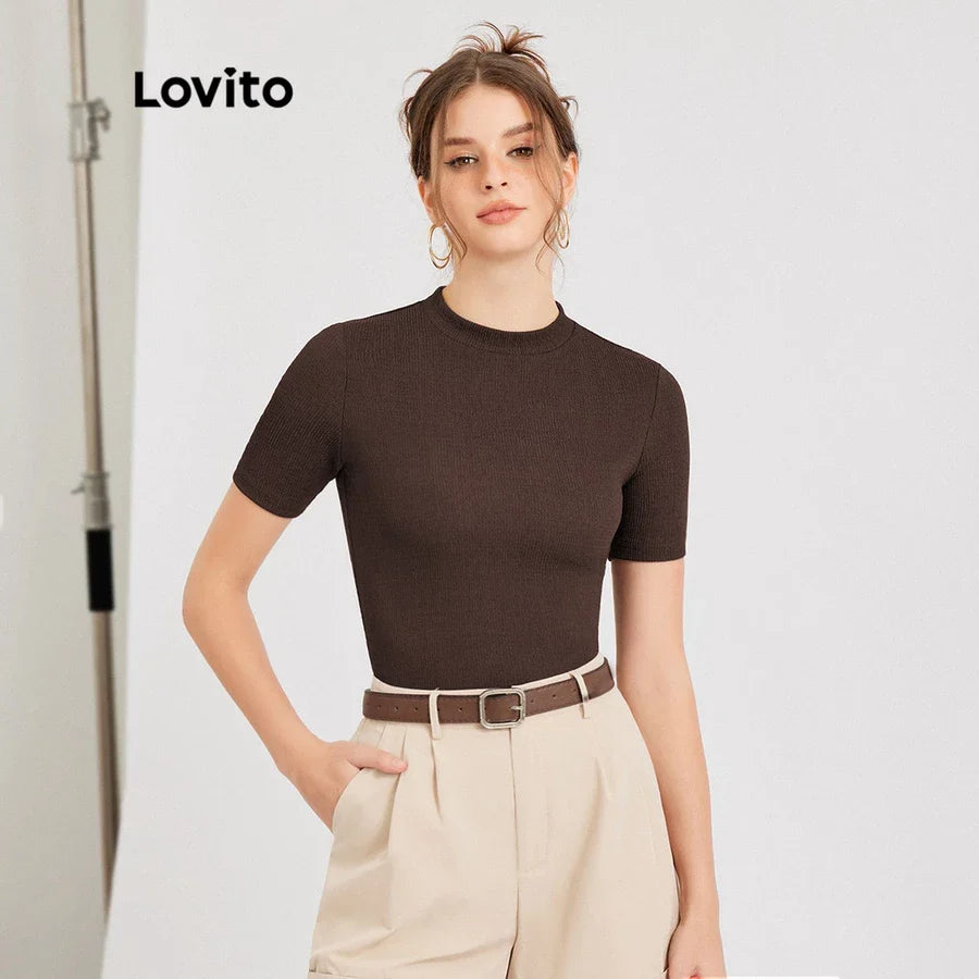 Lovito Camiseta Casual Lisa Com Colarinho Reto
