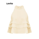 Lovito Elegante Blusa Feminina Lisa com Camadas