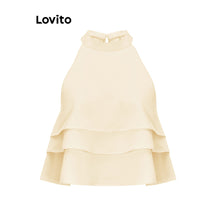 Lovito Elegante Blusa Feminina Lisa com Camadas