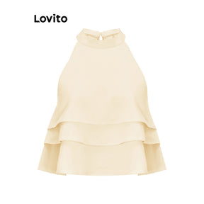 Lovito Elegante Blusa Feminina Lisa com Camadas