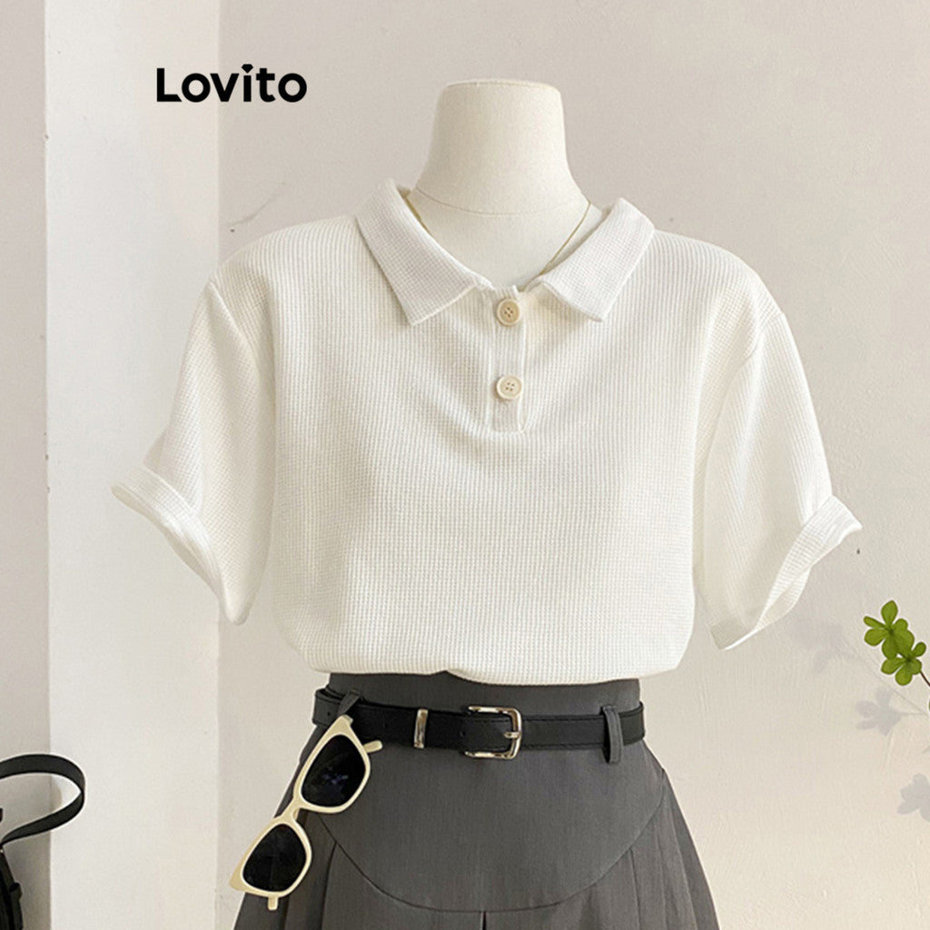 Lovito Casual Camiseta Feminina Lisa Polo de Tricô