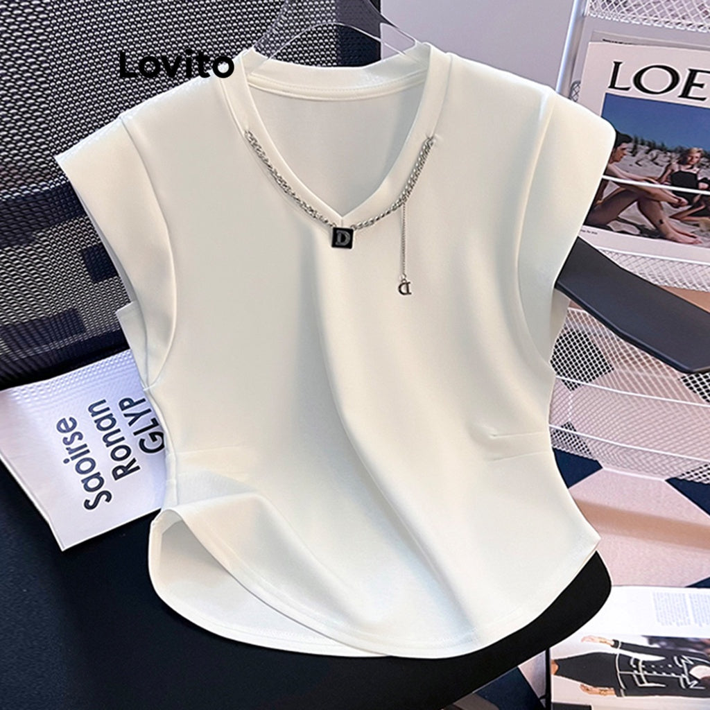 Lovito Casual Camiseta Feminina Lisa Básica