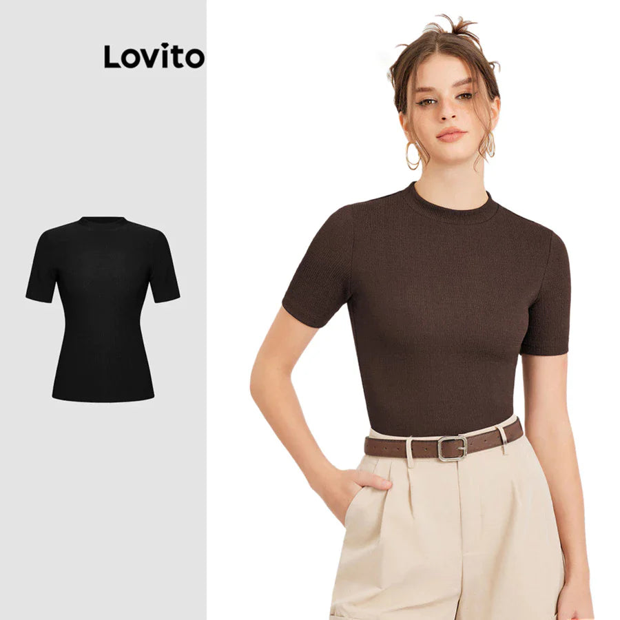 Lovito Camiseta Casual Lisa Com Colarinho Reto