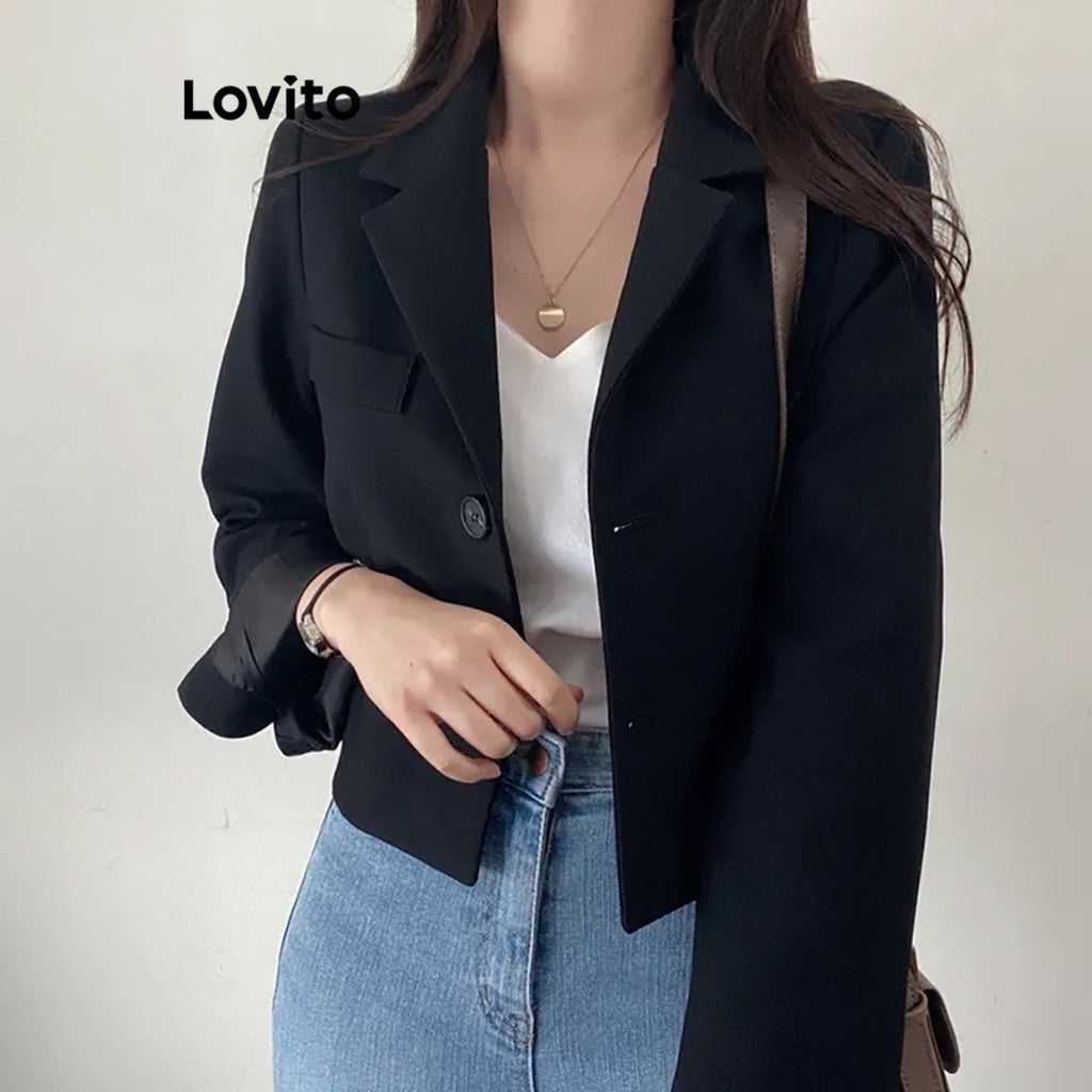 Lovito Blazer com Bolsos e Botões Simples Casual