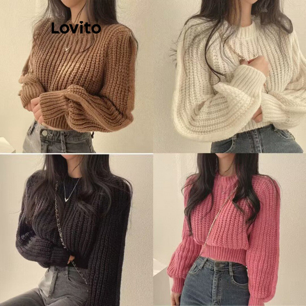 Lovito Casual Suéter Feminino Liso Básico