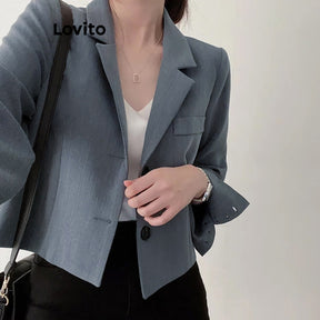 Lovito Blazer com Bolsos e Botões Simples Casual