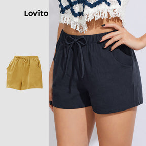 Lovito Shorts Casual Soltinho com Elástico na Cintura