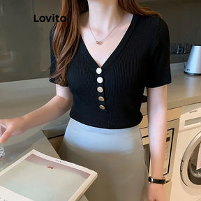 Lovito Camiseta Casual com Botões
