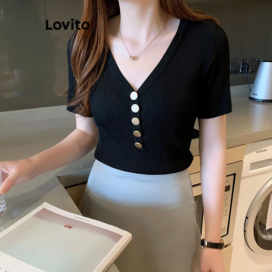Lovito Camiseta Casual com Botões
