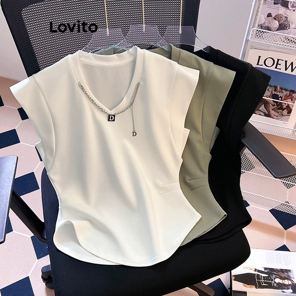 Lovito Casual Camiseta Feminina Lisa Básica
