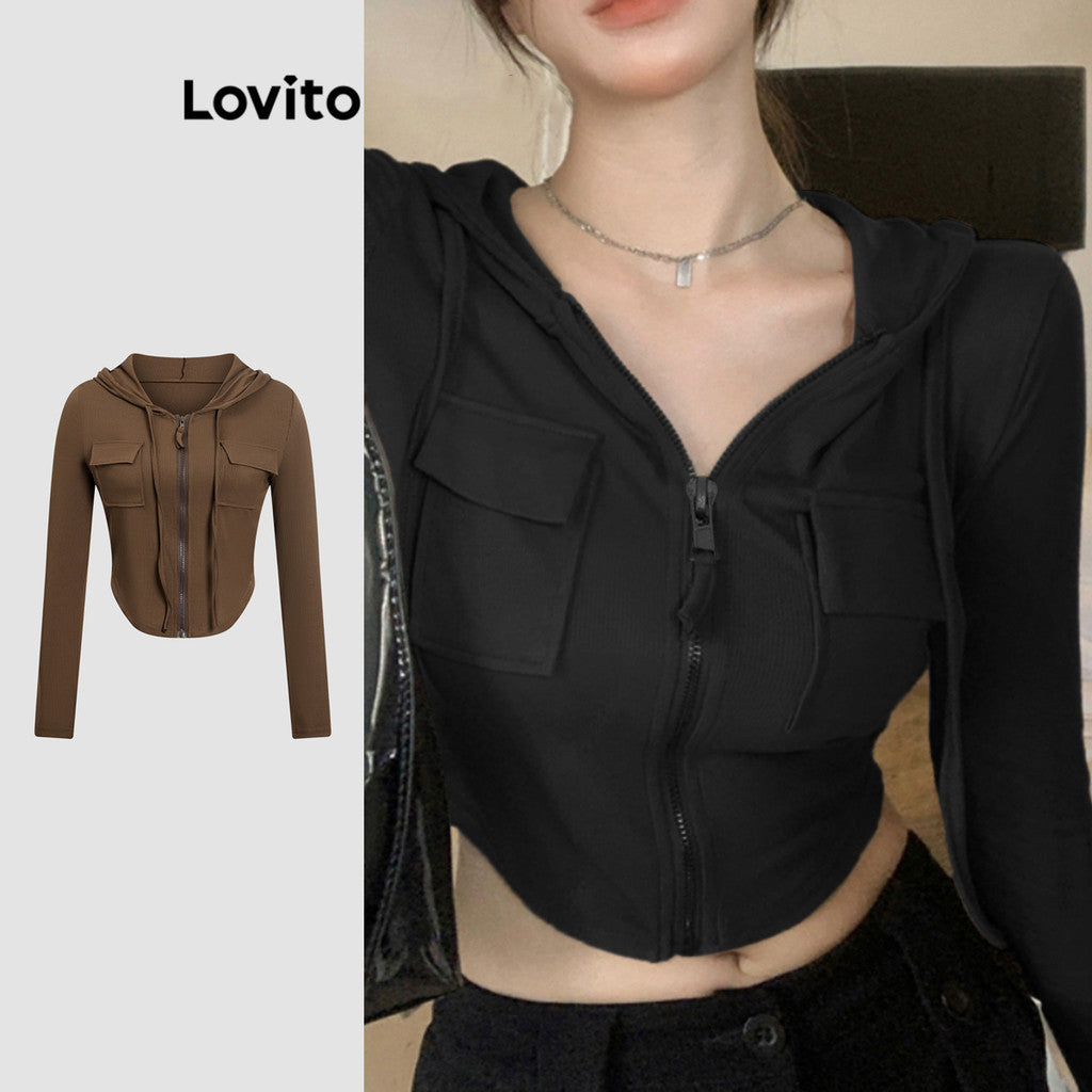 Lovito Casual Camiseta Feminina Lisa com Botão Frontal