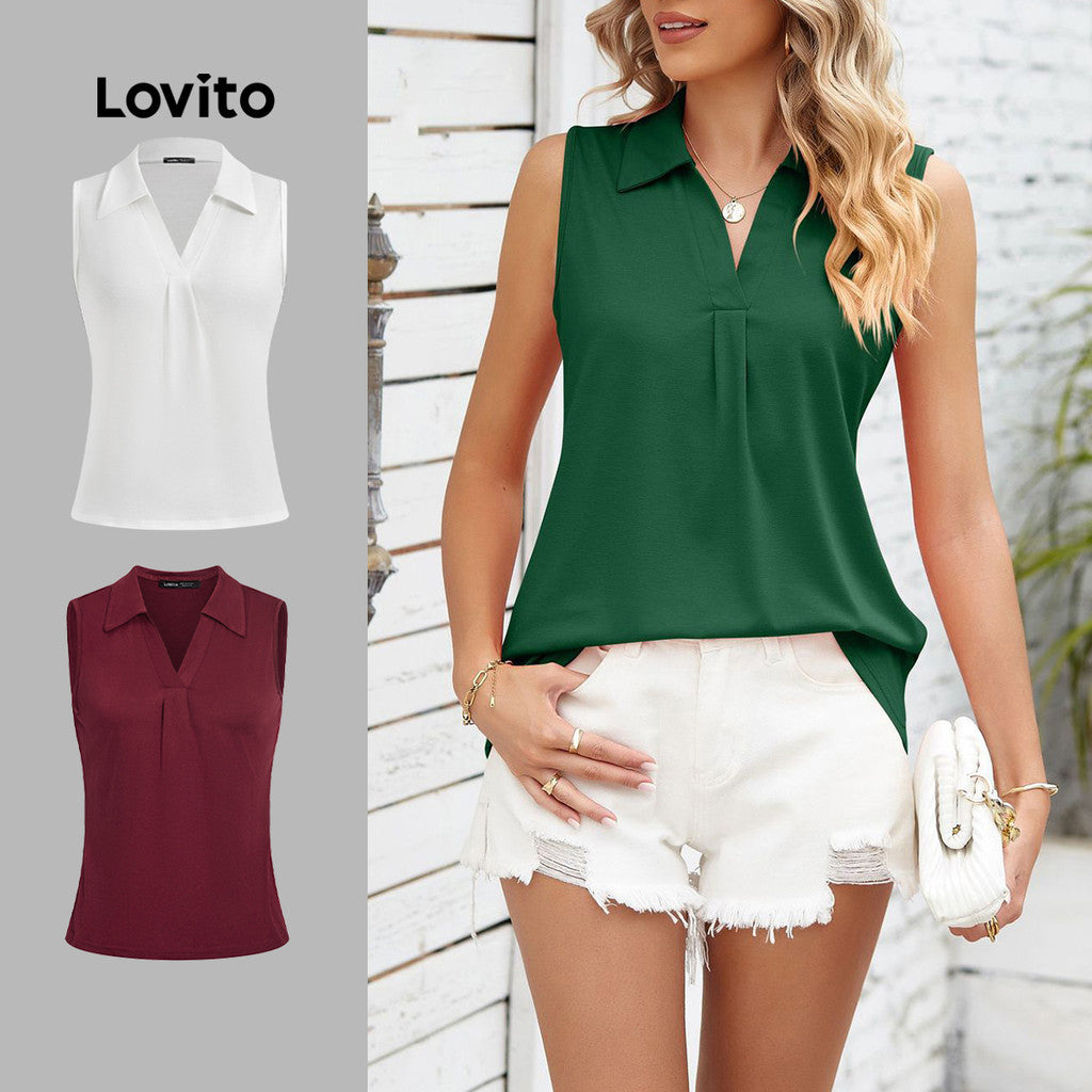 Lovito Casual Regata Liso com Plissado