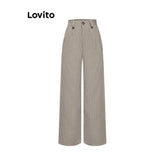 Lovito Casual Calça Feminina Gingham com Botão