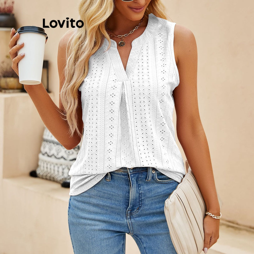 Lovito Casual Blusa Feminina Lisa Plissada com Colete