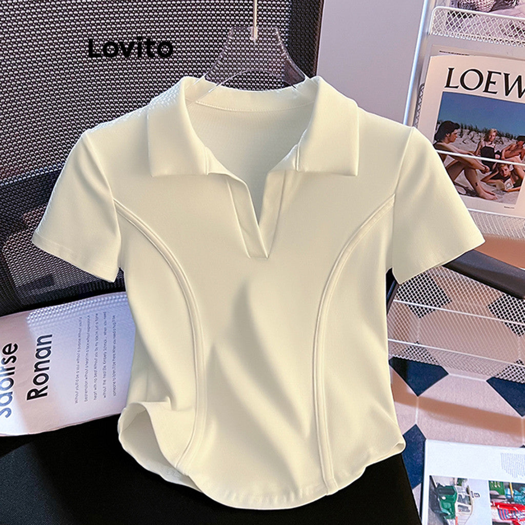 Lovito Camiseta básica lisa casual