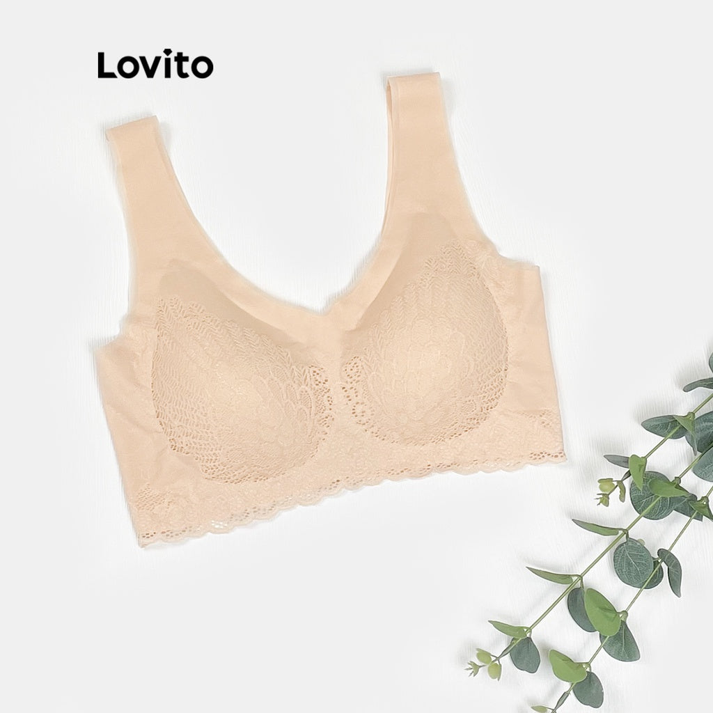 Lovito Casual Sutiã com Renda e Almofadas Removíveis Ajuste Ajustável