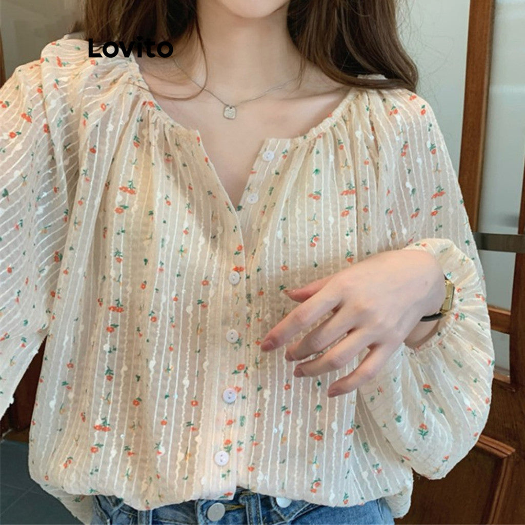 Lovito Casual Blusa Feminina com Estampa Floral