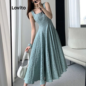 Lovito Vestido com Babados e Bordados de Renda Floral [FRETE GRÁTIS]