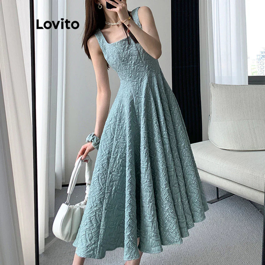 Lovito Vestido com Babados e Bordados de Renda Floral [FRETE GRÁTIS]
