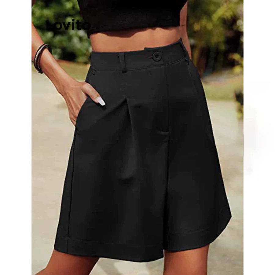 Lovito Casual Shorts Plissados Liso Bolsos