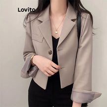Lovito Blazer com Bolsos e Botões Simples Casual