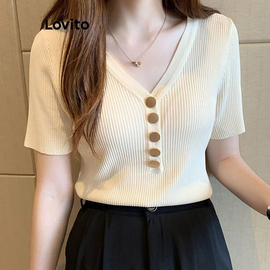 Lovito Camiseta Casual com Botões