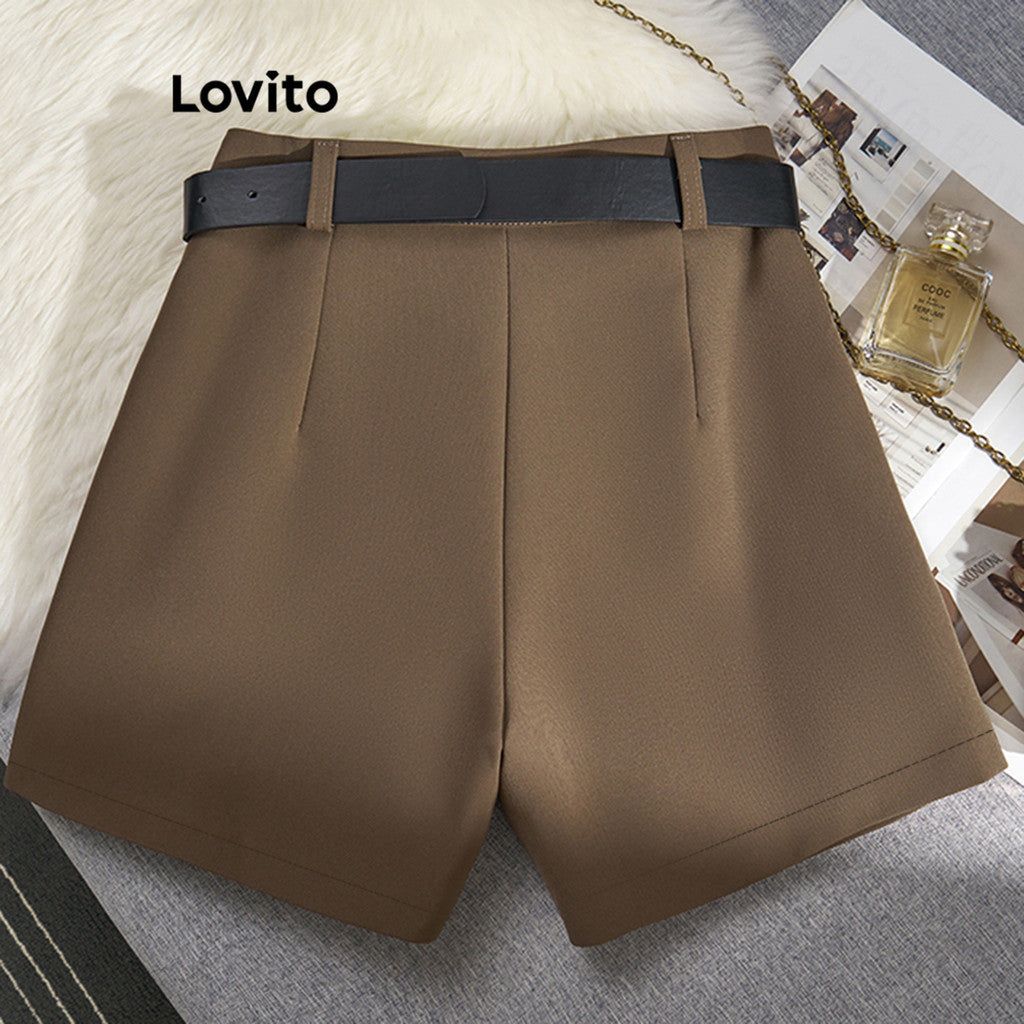 Lovito Casual Shorts Feminino Liso