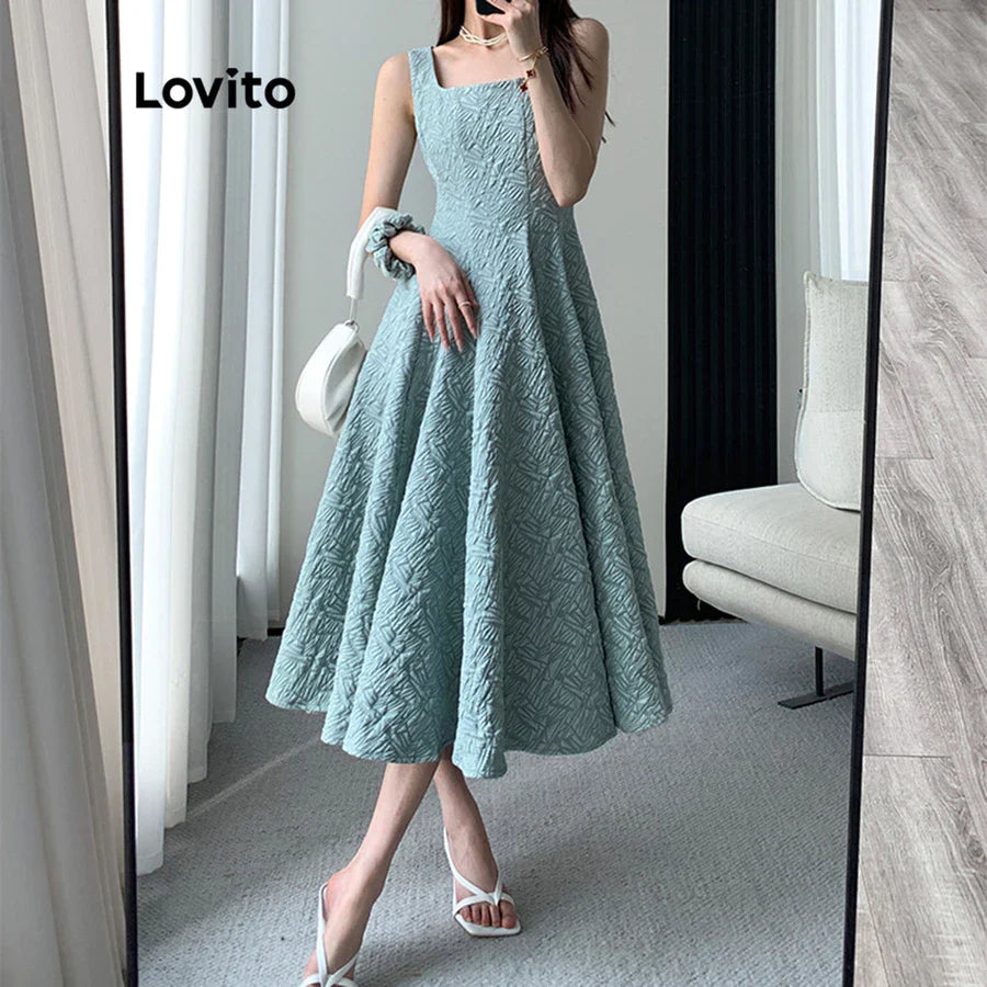 Lovito Vestido com Babados e Bordados de Renda Floral [FRETE GRÁTIS]