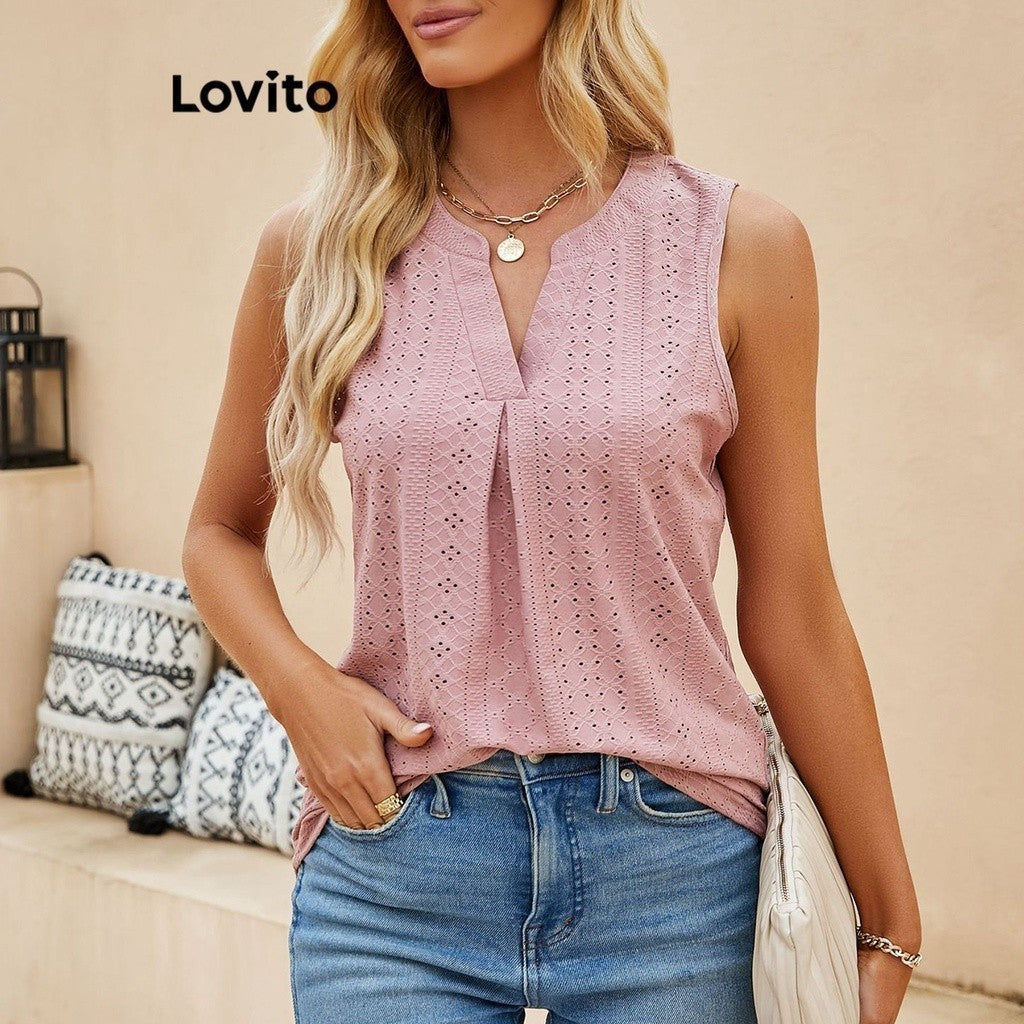 Lovito Casual Blusa Feminina Lisa Plissada com Colete