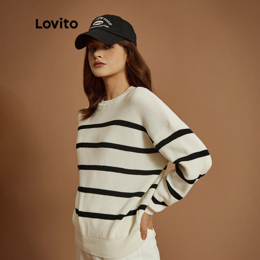 Lovito Casual Suéter Listrado Macio Alta Elasticidade