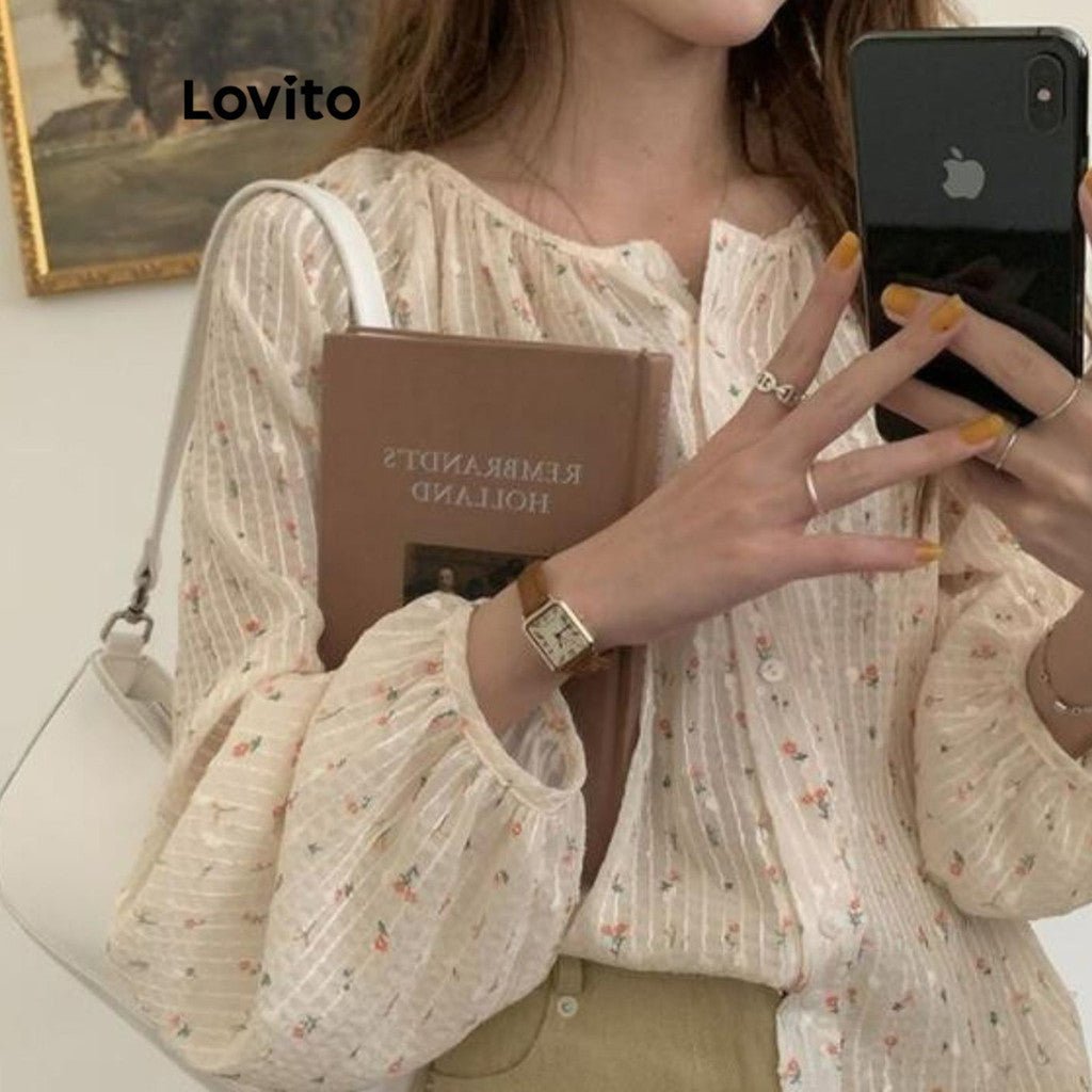 Lovito Casual Blusa Feminina com Estampa Floral