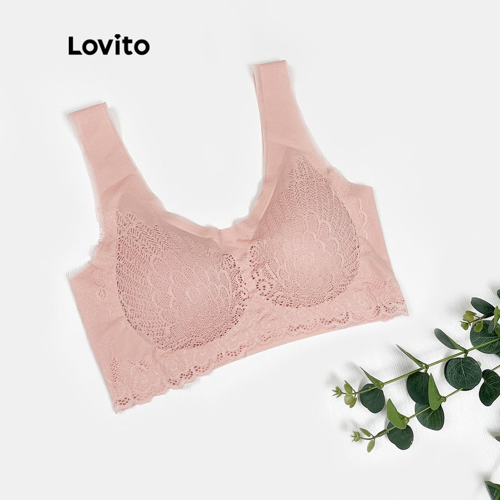 Lovito Casual Sutiã com Renda e Almofadas Removíveis Ajuste Ajustável